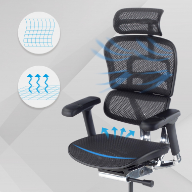 chaise ergonomique noir structure noire rouge maille accoudoirs reglables 5d appui tete 4