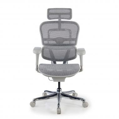 chaise ergonomique blanc gris structure blanche rouge maille accoudoirs mobiles appui tete 5