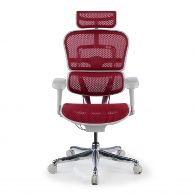 chaise ergonomique blanc rouge structure blanche rouge maille accoudoirs mobiles appui tete 5