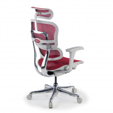 chaise ergonomique blanc rouge structure blanche rouge maille accoudoirs mobiles appui tete 7