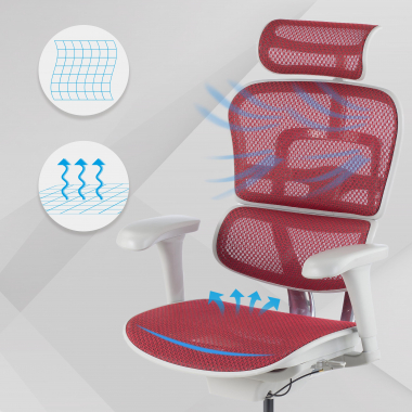 chaise ergonomique blanc rouge structure blanche rouge maille accoudoirs mobiles appui tete 4