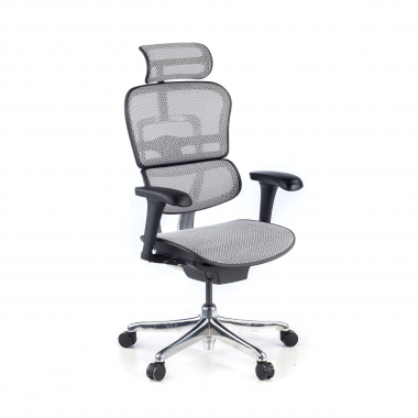 chaise ergonomique gris structure noire rouge maille accoudoirs mobiles appui tete 1