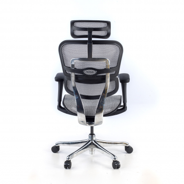 chaise ergonomique gris structure noire rouge maille accoudoirs mobiles appui tete 7