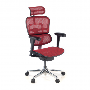 chaise ergonomique rouge structure noire rouge maille accoudoirs mobiles appui tete 1