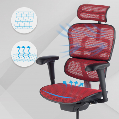 chaise ergonomique rouge structure noire rouge maille accoudoirs mobiles appui tete 4