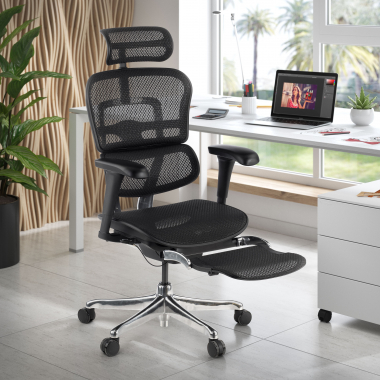 chaise ergonomique noir structure noire repose pieds maille accoudoirs mobiles appui tete repose pieds extensible 2