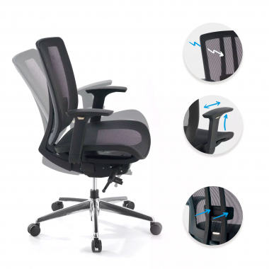 chaise teletravail noir sans appui tete rouge maille accoudoirs reglables 4d soutien lombaire 3