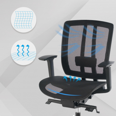 chaise teletravail noir sans appui tete rouge maille accoudoirs reglables 4d soutien lombaire 4