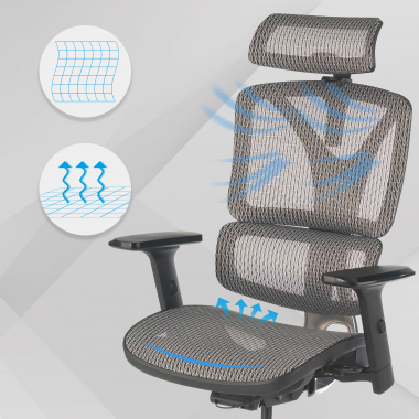 chaise ergonomique gris focus maille accoudoirs reglables 3d soutien lombaire 4