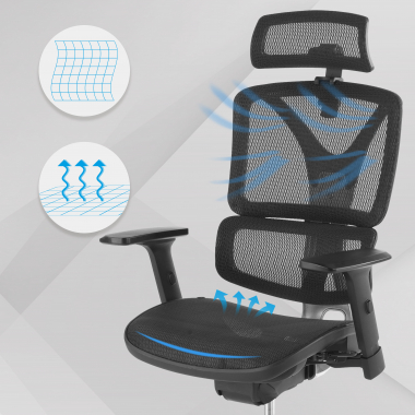 chaise ergonomique noir focus maille accoudoirs reglables 3d soutien lombaire 4