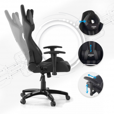 chaise gaming gris spider simil cuir accoudoirs mobiles coussin lombaire et cervical appui tete 3