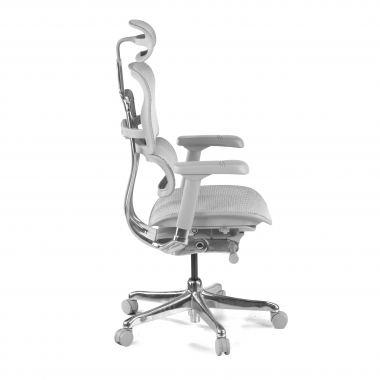 chaise ergonomique blanc gris structure blanche rouge maille accoudoirs reglables 5d appui tete 6