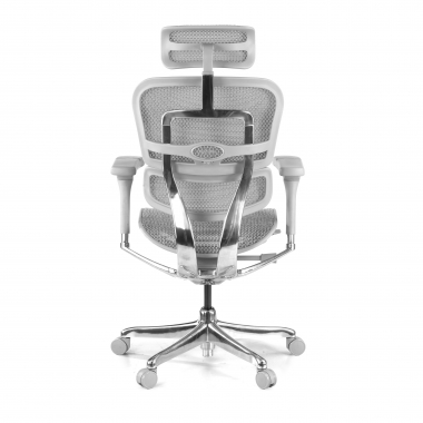 chaise ergonomique blanc gris structure blanche rouge maille accoudoirs reglables 5d appui tete 8