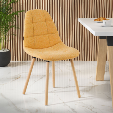 chaise scandinave jaune pattes en bois tissu sans accoudoirs 2