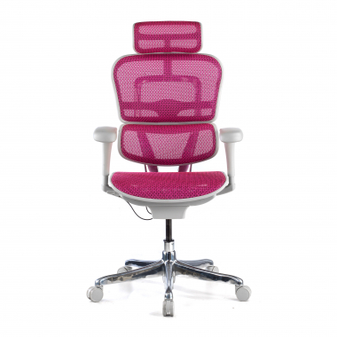 chaise ergonomique blanc rose structure blanche rouge maille accoudoirs mobiles appui tete 3