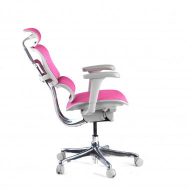 chaise ergonomique blanc rose structure blanche rouge maille accoudoirs mobiles appui tete 5