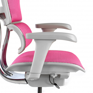 chaise ergonomique blanc rose structure blanche rouge maille accoudoirs mobiles appui tete 6