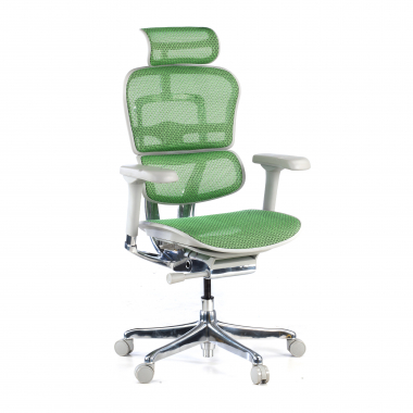 chaise ergonomique blanc vert structure blanche rouge maille accoudoirs reglables 5d appui tete 1