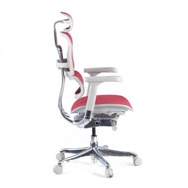 chaise ergonomique blanc rouge structure blanche rouge maille accoudoirs reglables 5d appui tete 4