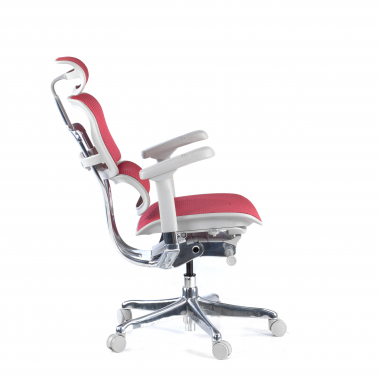 chaise ergonomique blanc rouge structure blanche rouge maille accoudoirs reglables 5d appui tete 5