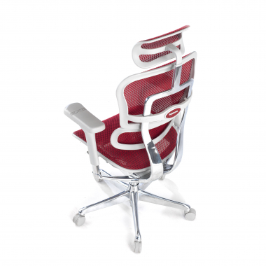 chaise ergonomique blanc rouge structure blanche rouge maille accoudoirs reglables 5d appui tete 7