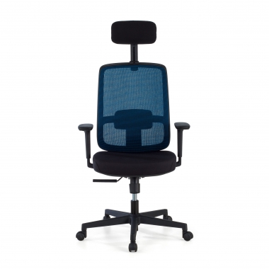 chaise de bureau bleu structure noire appui tete maille accoudoirs reglables 1d soutien lombaire appui tete 3