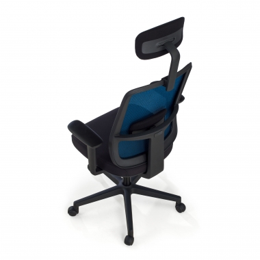 chaise de bureau bleu structure noire appui tete maille accoudoirs reglables 1d soutien lombaire appui tete 8