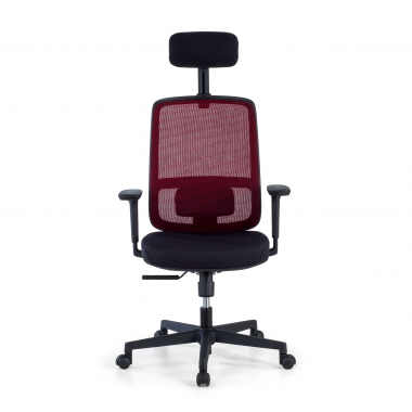 chaise de bureau rouge structure noire appui tete maille accoudoirs reglables 1d soutien lombaire appui tete 3