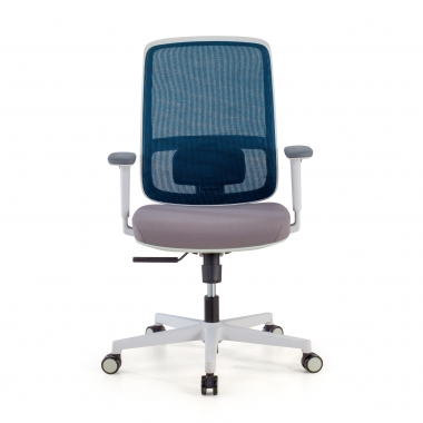 chaise de bureau blanc bleu structure blanche maille accoudoirs reglables 1d soutien lombaire 3