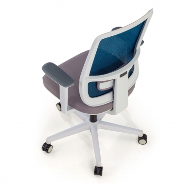 chaise de bureau blanc bleu structure blanche maille accoudoirs reglables 1d soutien lombaire 8