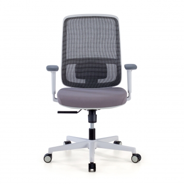 chaise de bureau blanc gris structure blanche maille accoudoirs reglables 1d soutien lombaire 3