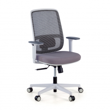 chaise de bureau blanc gris structure blanche maille accoudoirs reglables 1d soutien lombaire 1