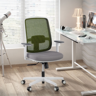 chaise de bureau blanc vert structure blanche maille accoudoirs reglables 1d soutien lombaire 2