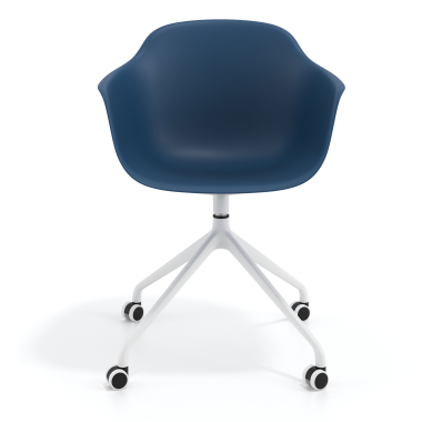 chaise de reunion blanc bleu avec roulettes plastique accoudoirs fixes 3