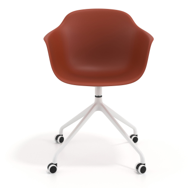 chaise de reunion blanc orange avec roulettes plastique accoudoirs fixes 3