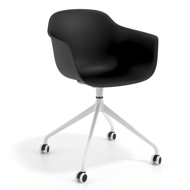 chaise de reunion blanc noir avec roulettes plastique accoudoirs fixes 1
