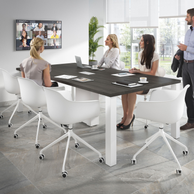 chaise de reunion blanc avec roulettes plastique accoudoirs fixes 2