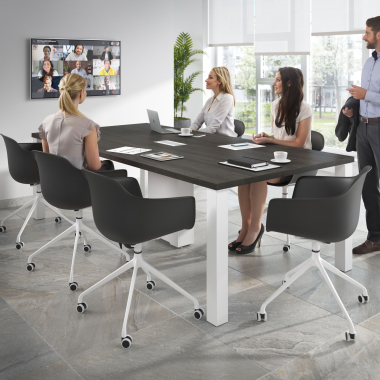 chaise de reunion blanc noir avec roulettes plastique accoudoirs fixes 2