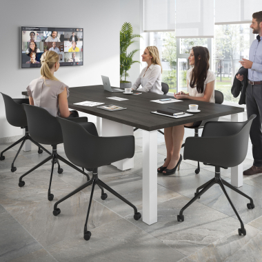 chaise de reunion noir noir avec roulettes plastique accoudoirs fixes 2