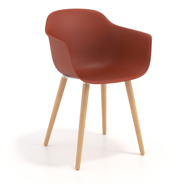 chaise scandinave orange pivotante en bois plastique accoudoirs fixes 1