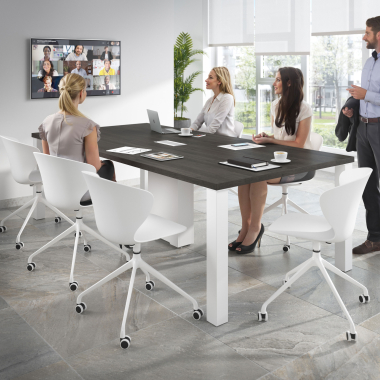 chaise de reunion blanc blanc avec roulettes plastique accoudoirs fixes 2