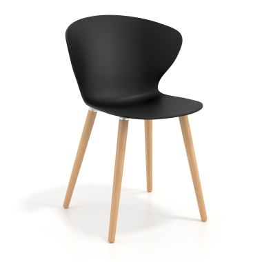 chaise scandinave noir pattes en bois plastique accoudoirs fixes 1