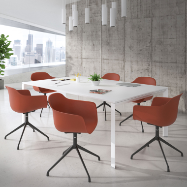 chaise de reunion noir orange base pyramide plastique accoudoirs fixes 2