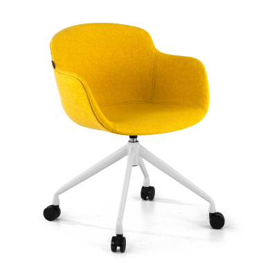 chaise de conference blanc jaune giratoire avec roulettes tissu accoudoirs rembourres 1