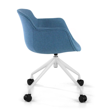 chaise de conference blanc bleu giratoire avec roulettes tissu accoudoirs rembourres 4