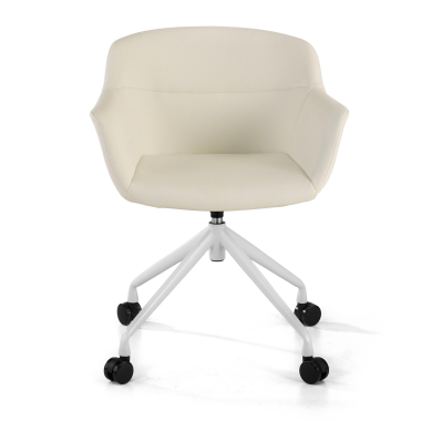 chaise de conference blanc blanc avec roulettes simil cuir accoudoirs rembourres 4