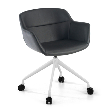 chaise de conference blanc noir avec roulettes simil cuir accoudoirs rembourres 1