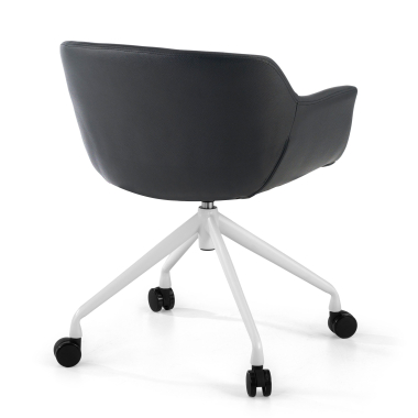 chaise de conference blanc noir avec roulettes simil cuir accoudoirs rembourres 5