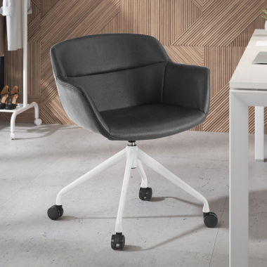 chaise de conference blanc noir avec roulettes simil cuir accoudoirs rembourres 2