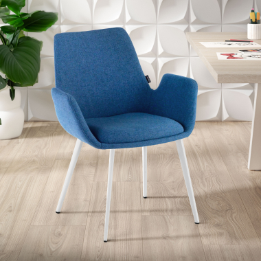 chaise de conference blanc bleu 4 pattes tissu accoudoirs rembourres 2